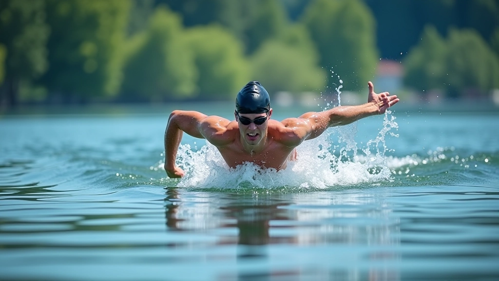 Open water swimmer in Czech lake with calm conditions